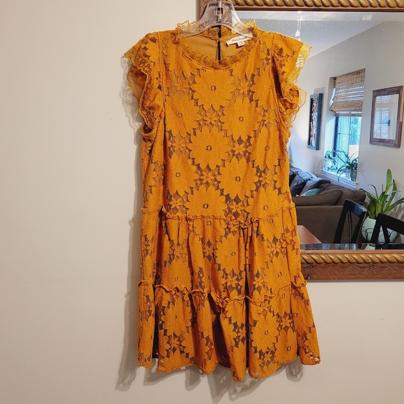 NEW Anthropologie Blue Tassel Tiered Lace Tunic Dress Gold Orange - Picture 4 of 5